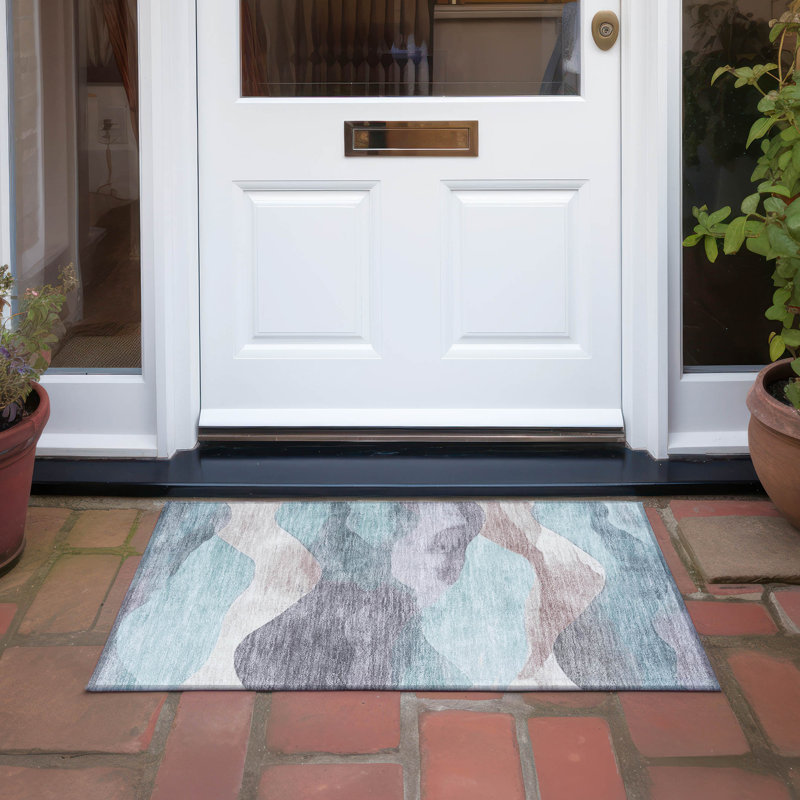 Machine Washable Indoor/Outdoor Xhevrie Teal Rug, Rectangle 1'8" x 2'6"