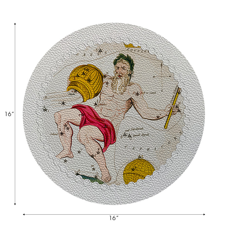 Zodiac Aquarius Vegan Leather Round Pebble Placemat, White