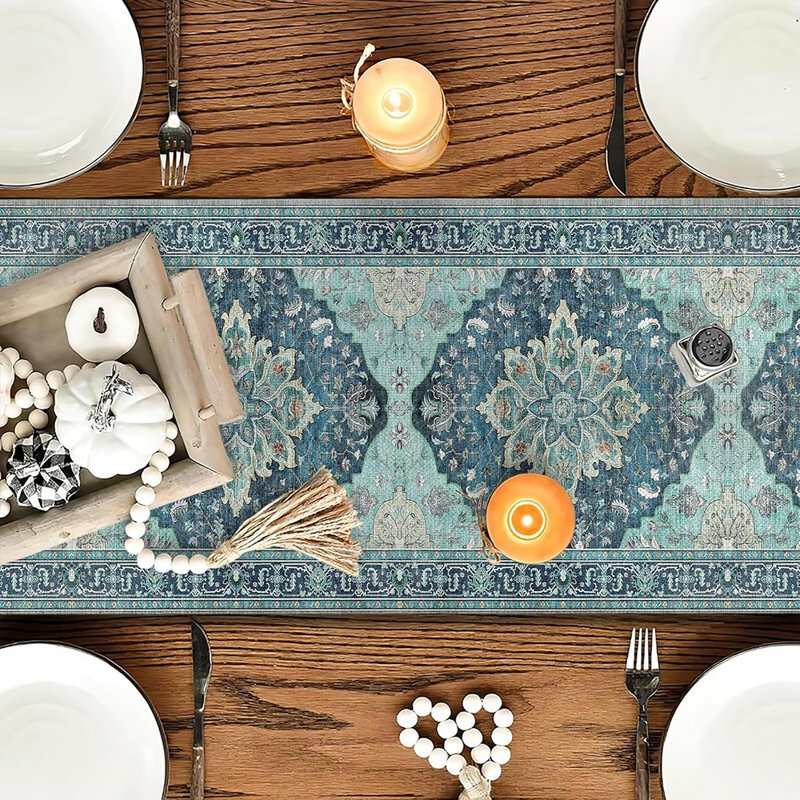 Floral Pattern Summer Table Runner  Teal  Blue  Rustic  Spring Fall Indoor  Outdoor  Home, Party & Table Decor