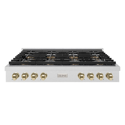 ZLINE Autograph 48 in. Satin Steel Paramount Rangetop with 8 DuoPro Burners and Bronze Accents