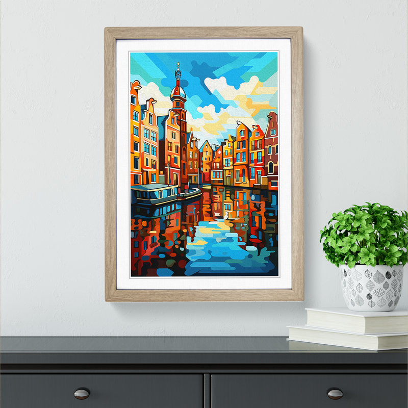 Amsterdam Cubism Framed Print, 34cm H x 25cm W x 2cm D, Oak 