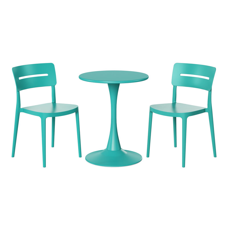 2-Person Outdoor Round Dining Set, 28.5" H x 23.5" W x 23.5" D, 2, Teal