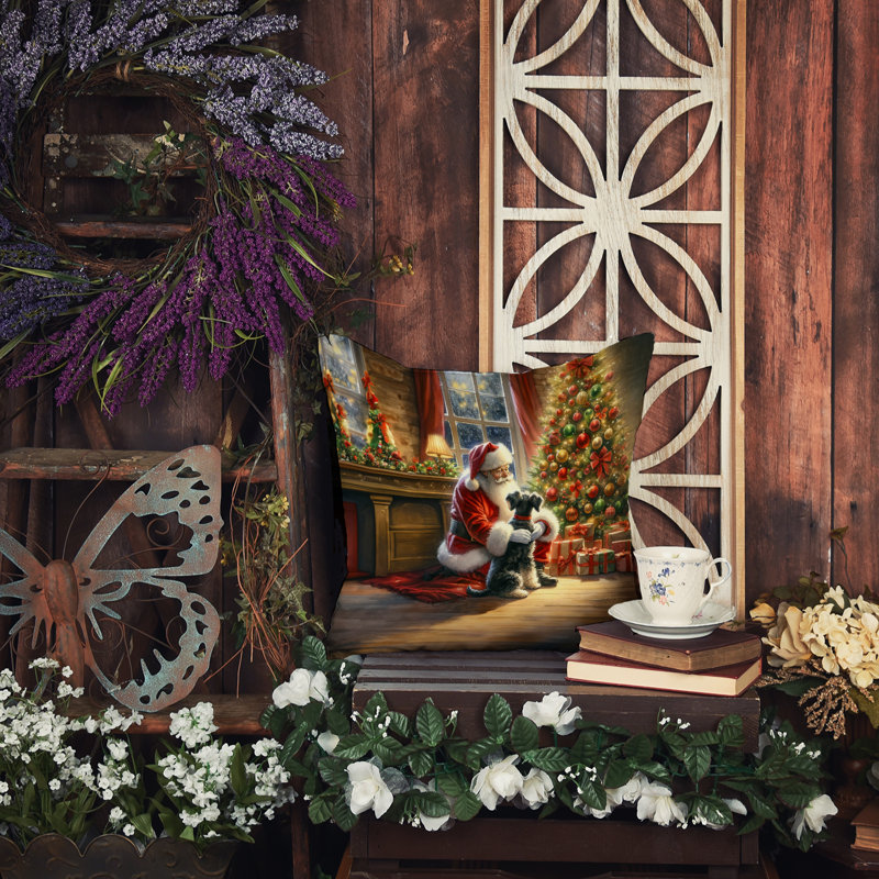 Coussin Schnauzer and Santa Claus, H 14 po x l 14 po