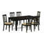 Ensemble de table de salle à manger 7 pièces composé d'une table rectangulaire avec rallonge papillon et 6 chaises de salle à manger en tissu de lin, noir-121912368-126705083