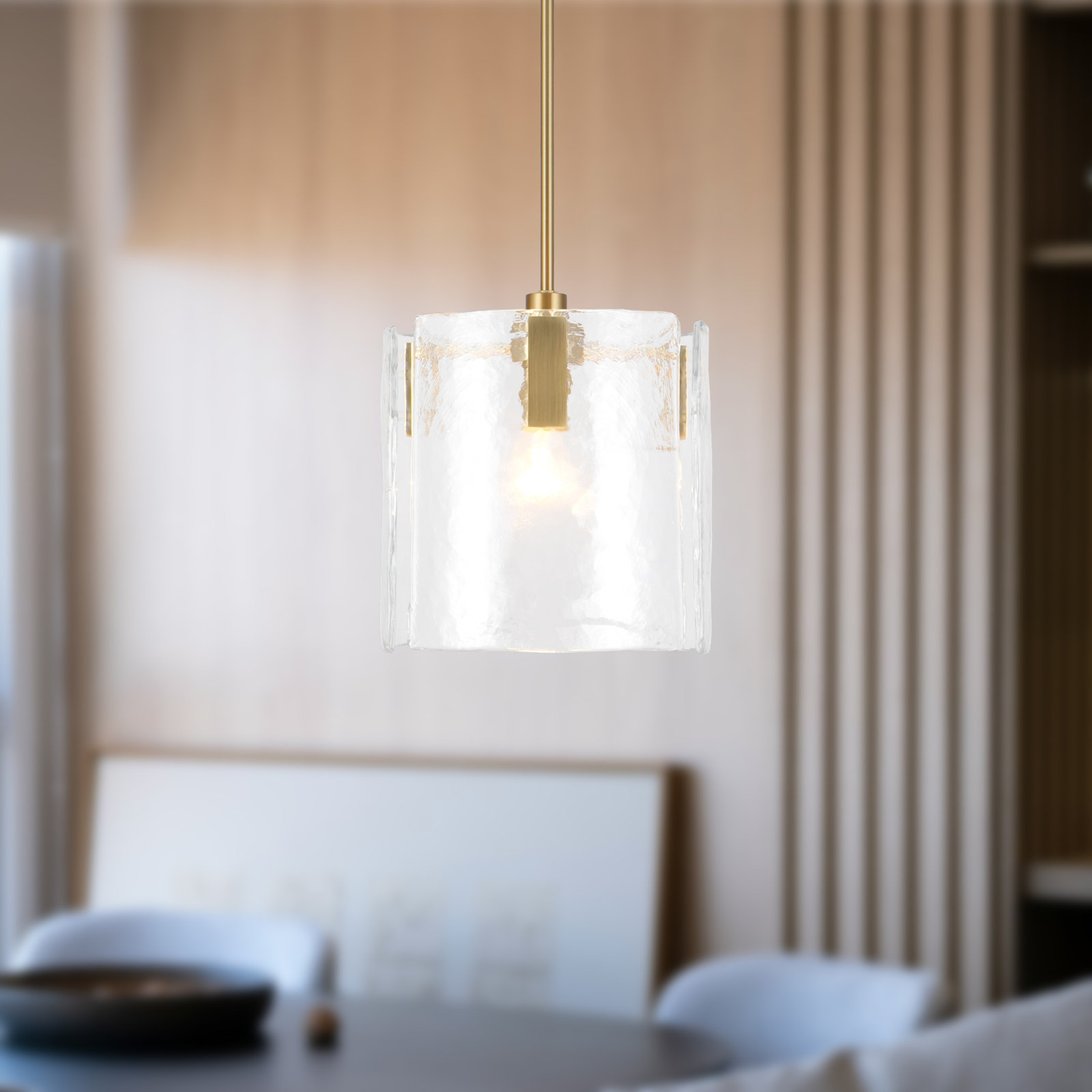 Eira Pendant with Clear Water Glass, 12-in, Brushed Gold/ Clear Water Glass