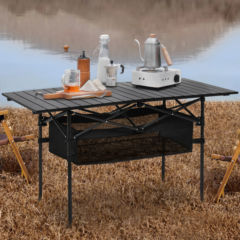 Folding Camping Table Outdoor Portable Table with Storage, Aluminum Roll Up Tabletop & Carrying Bag