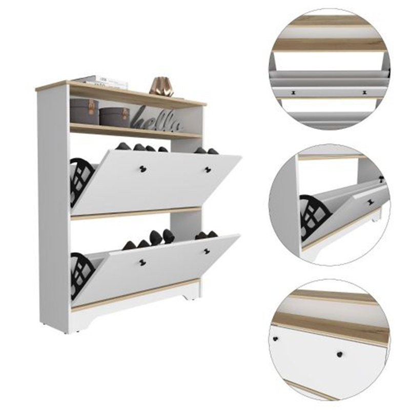 Cranbery Light Oak & White 2-Shelf Shoe Rack