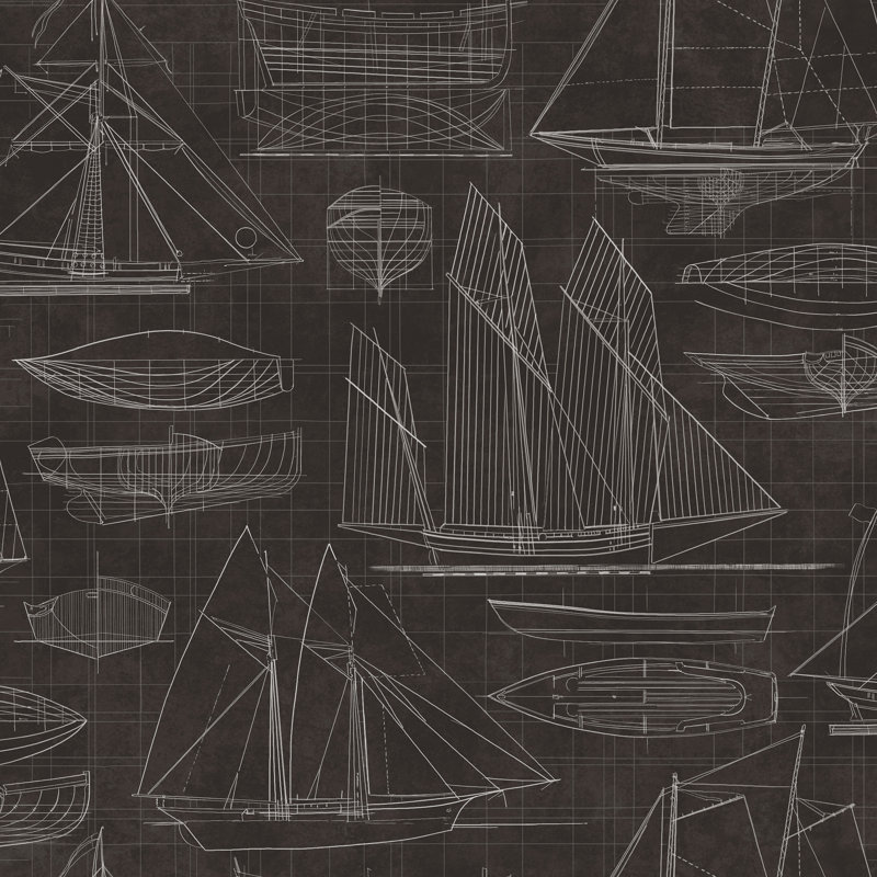 Nautical 10m x 53cm Matte Wallpaper Roll, Black