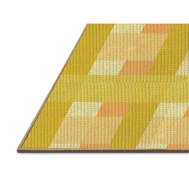 Tapis géométrique en laine jaune, Rectangle 7 pi x 10 pi