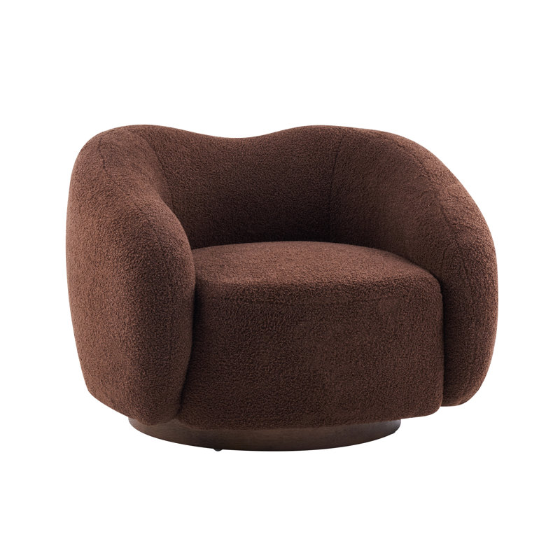 Rowan Mid-Century Modern Bouclé Swivel Club Chair with Bentwood Base, Dark Brown