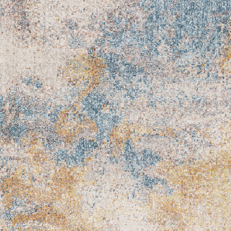 Tapis abstrait camel / bleu clair, Rectangle 1 pi 11 po x 2 pi 11 po