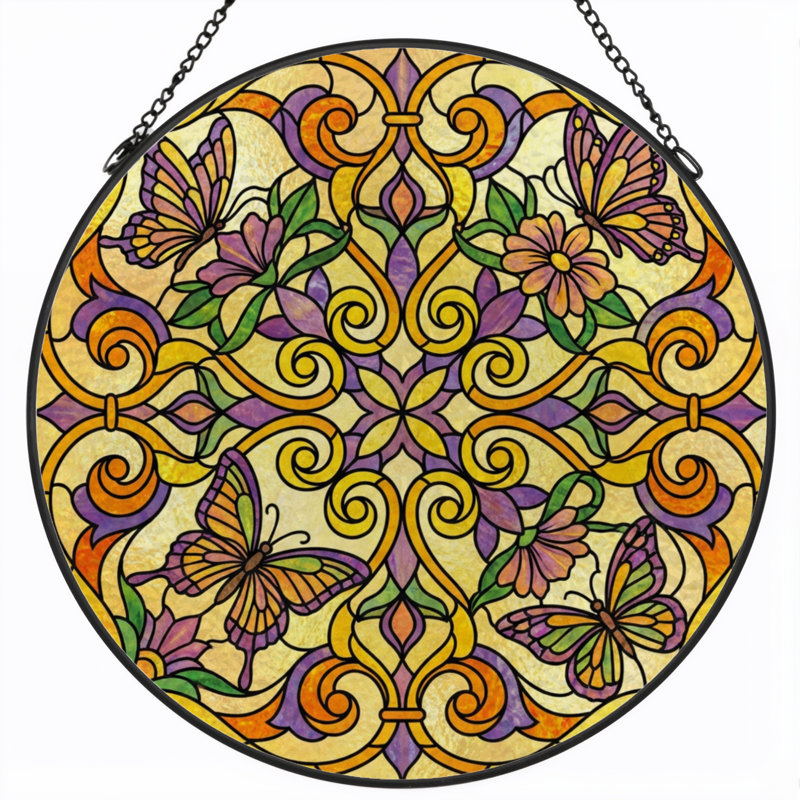 Vitrail de vitrail papillon 7,8 po, 7.8" H x 7.8" W
