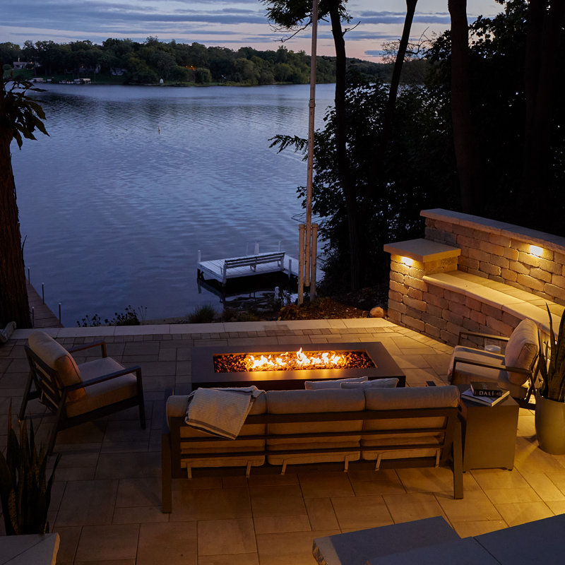 AEGEAN Propane / Natural Gas Outdoor Fire Pit Table, Weathered Slate, 14.5" H x 69.75" W x 31.75" D