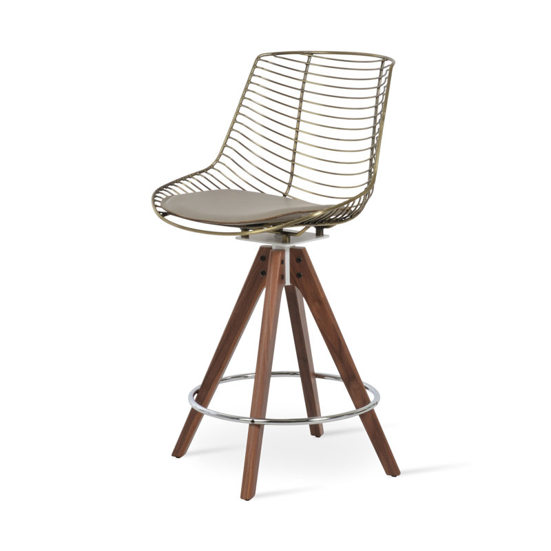 Tiger  Pyramid Counter Stool, Counter Stool (25.5" Seat Height), Bone/Brass