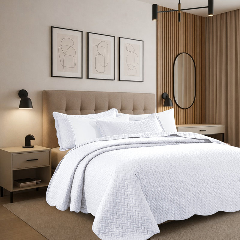 Ensemble de courtepointe moderne en microfibre embossée moderne, Blanc