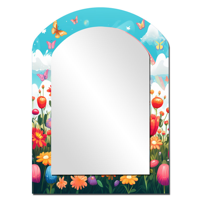 Mauve Butterfles Idyllic Rainbow Flowerfield - Miroir mural multicolore, 34 po x 25 po