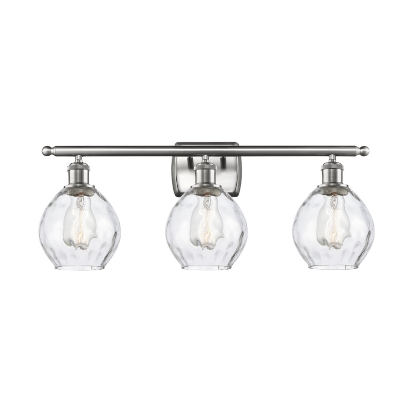 Pomeroy 3 - Light Dimmable Vanity Light, Clear, 6 Watt Vinage LED Bulb, Brushed Satin Nickel