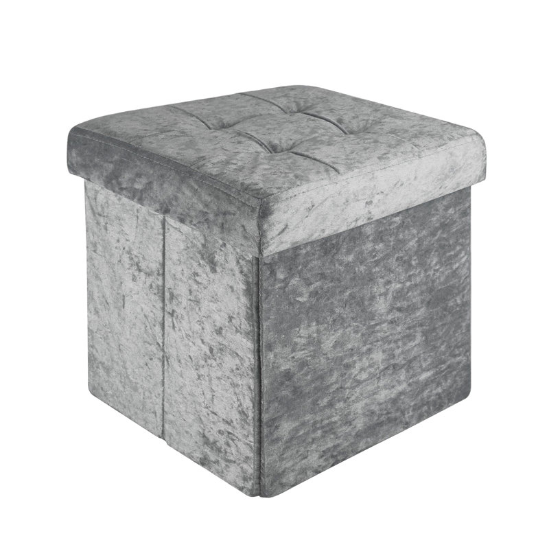 Chaudhary 30cm Wide Velvet Square Solid Colour Ottoman with Storage, Gray