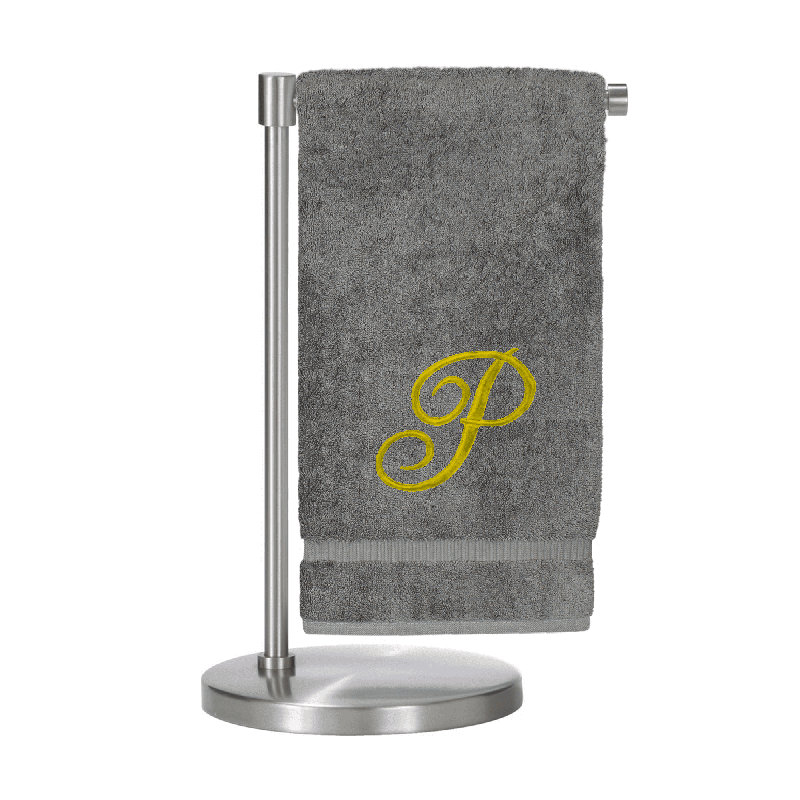 Serviettes de bain monogrammées - ensemble de 1 - lettre en script, P, Gris / Or
