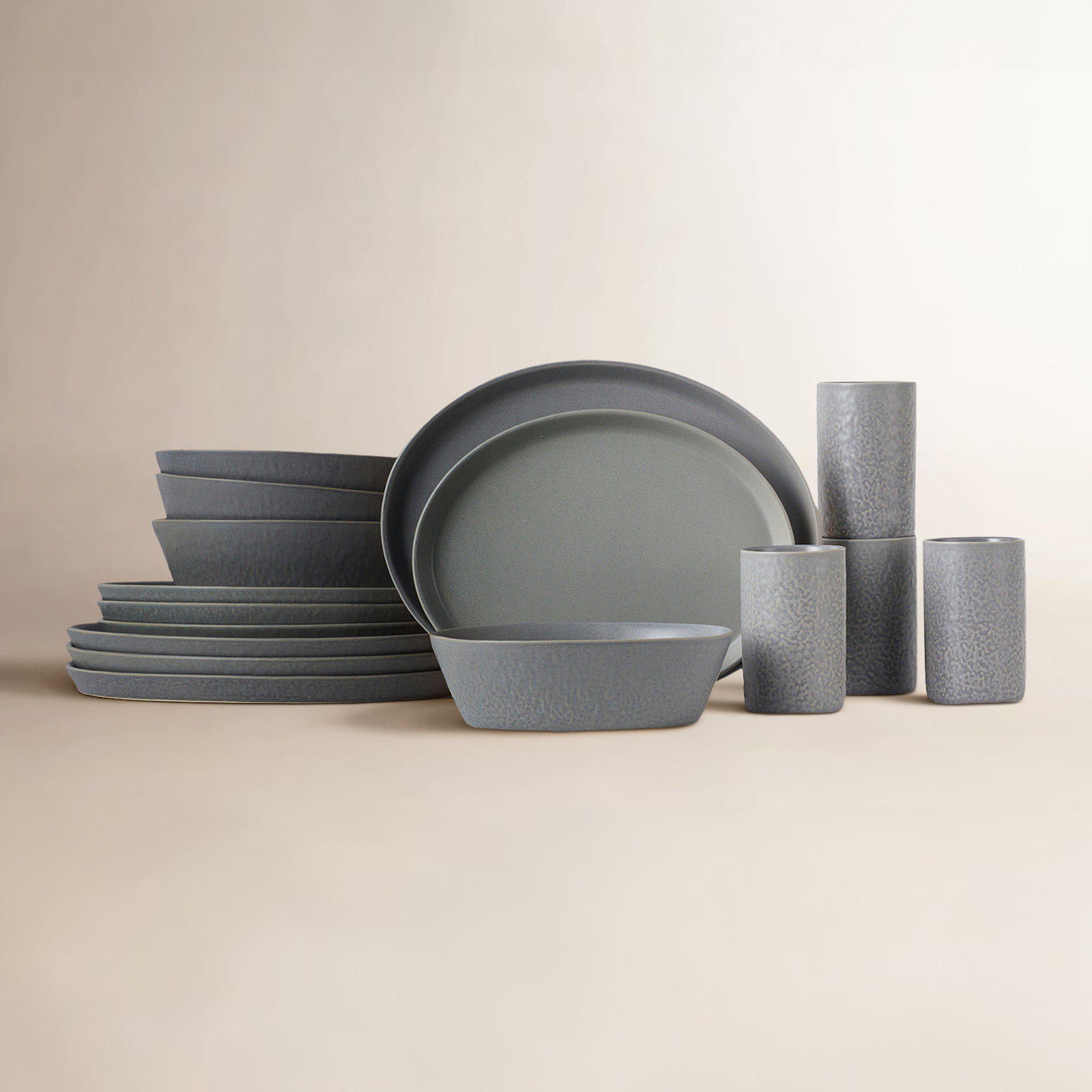 Katachi Stoneware Dinnerware Set, Light Gray