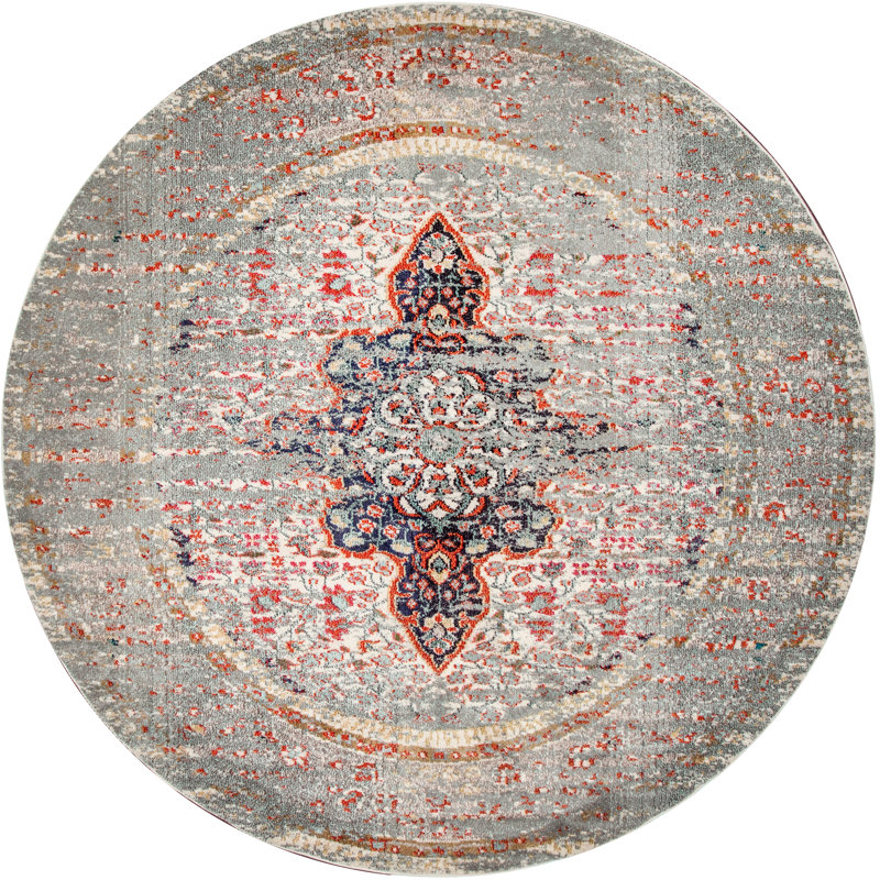 Chiasson Distressed Persian Machine Woven / Power Loomed Performance Gray Rug, Oval 8' x 10'