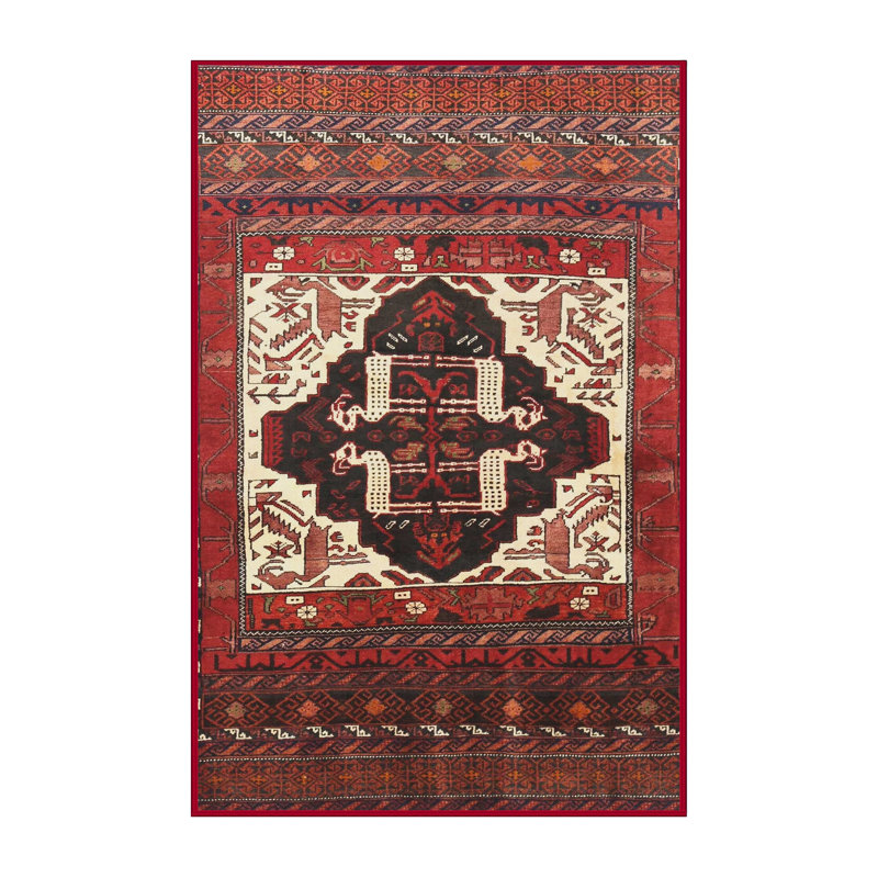 Tapis rouge/beige/brun traditionnel, Rectangle 5 pi x 7 pi