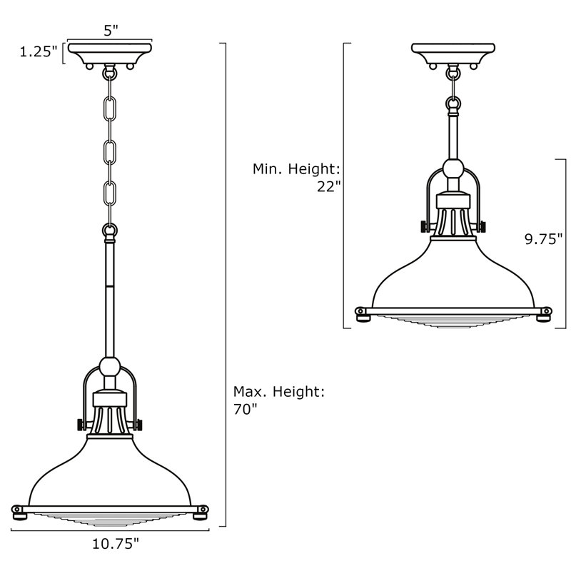 Luminaire suspendu en forme de cloche à 1 lumière Moyers, Nickel brossé
