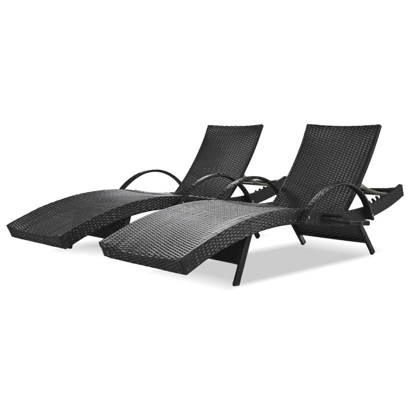80'' Outdoor Wicker Chaise Lounge Chairs Set of 2 Patio Rattan Reclining Chair Pool Sunbathing Recliners, Black