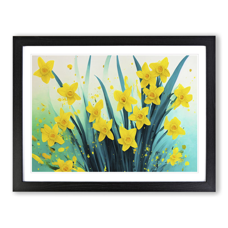 Daffodil Flower Splash - Framed Print, Black, 34cm H x 46cm W x 2cm D