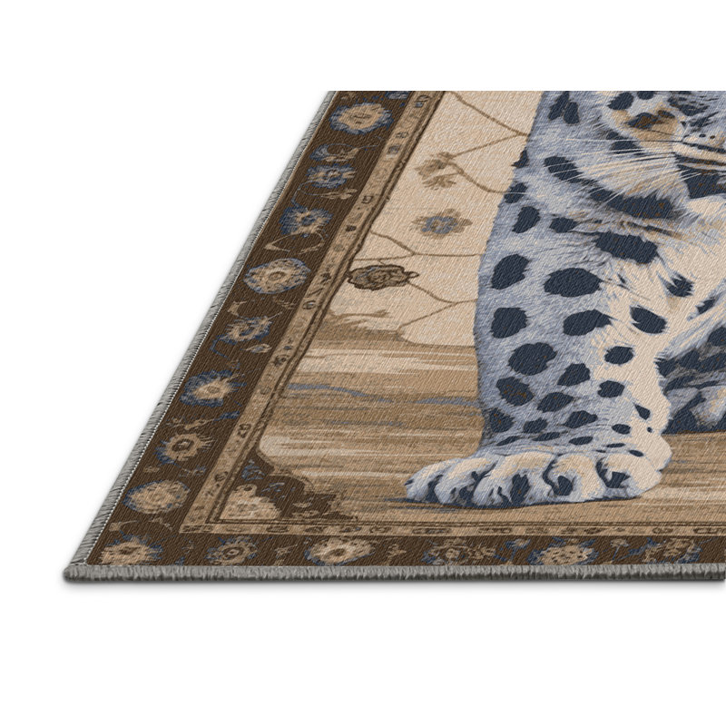 Washable Snow Leopard Wildlife Area Rug, Square 5'