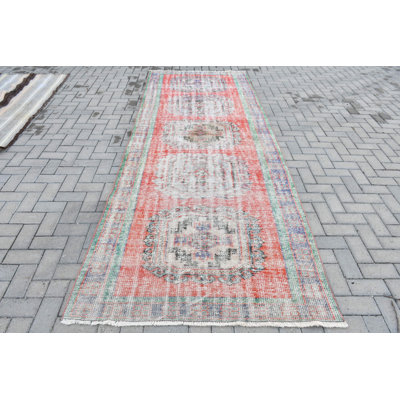 Handmade Vintage Turkish Runner Rug in Bohemian Wool with Red Decor for Long Spaces