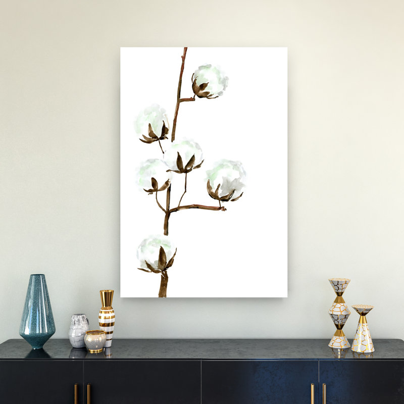 Delicate Cotton Branches Minimalist Flower Spring Wall Art Print 1 Piece Wrapped Canvas Wall Art, 91.44cm H x 60.96cm W