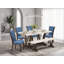 Ensemble de 6 tables de salle à manger modernes - 4 chaises de cuisine en tissu de lin bleu avec têtes de clous et table de salle à manger jacobine patinée - 1 banc en bois - finition jacobine patinée-870165606-870165659