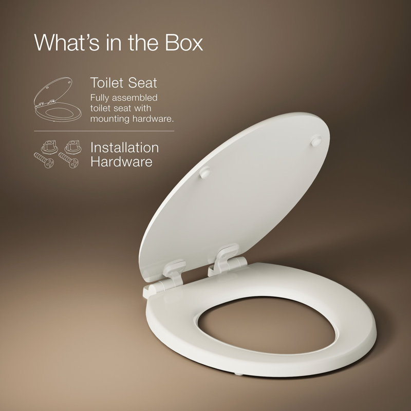 Ridgewood Quiet-Close Compression-Molded Wood Toilet Seat, Biscuit, Round