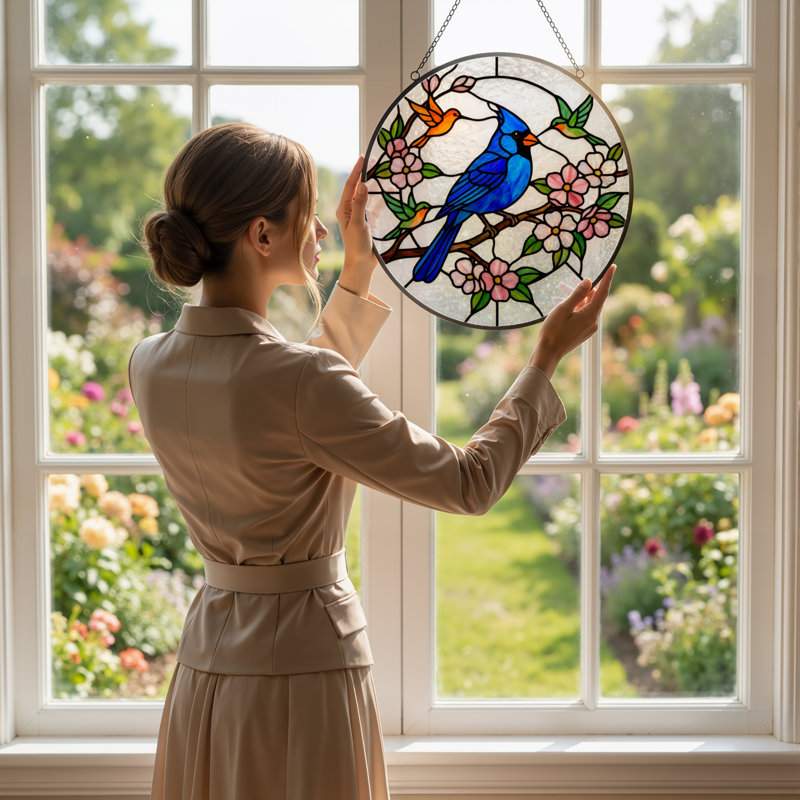 Vitrail d'oiseau bleu 7,8 "H, H 7,8 po x l 7,8 po