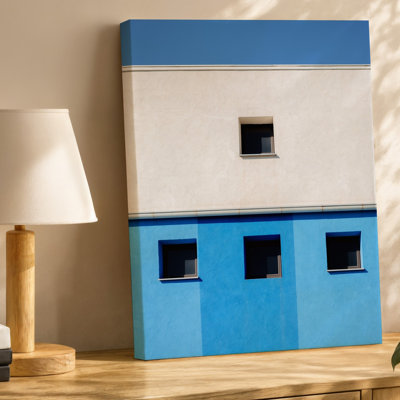 Canvas A Minimalist Architectural Composition Featuring A Smooth Light Beige Wall Wall Art Contrasted Against A Vibrant Blue Section Canvas Wall Art