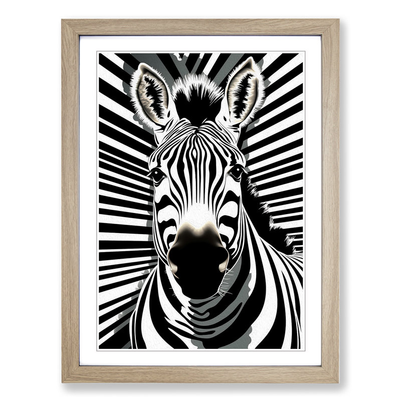 XYZ-FRM-V1223-1740 Zebra Op No.3 - Single Picture Frame Print on Wood, 46cm H x 34cm W x 2cm D, Oak 
