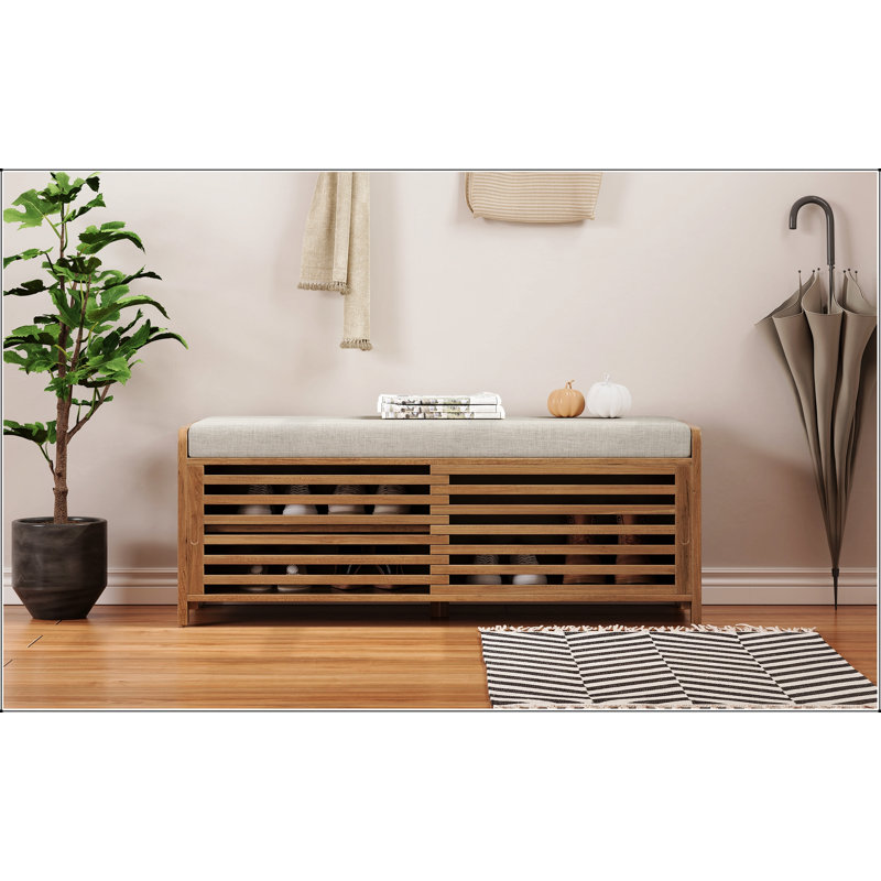 Banc à chaussures avec rangement et coussin, banc de rangement à volets vieillis avec charme rétro pour le salon, vestibule