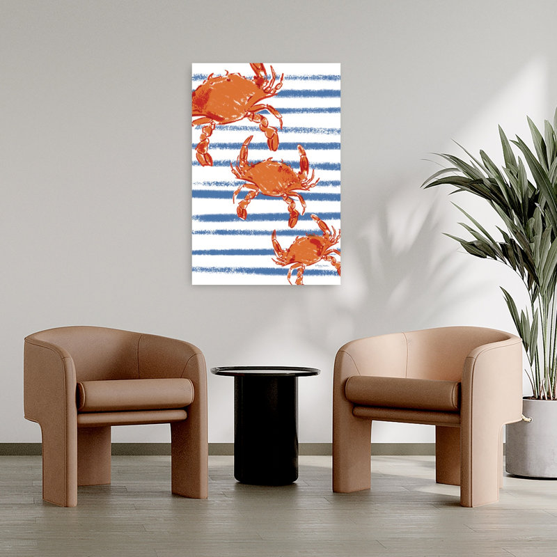 Crabes sur rayures, art côtier du crabe, H 36 po x l 24 po