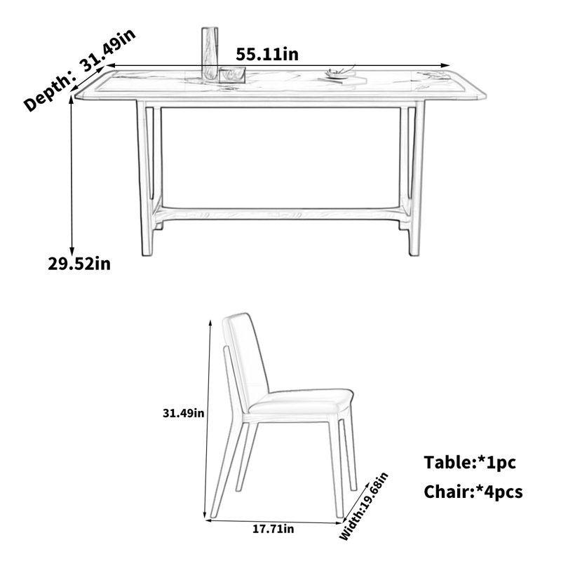Ensemble de salle à manger rectangulaire nordique simple L 55,11 po x l 31,49 po