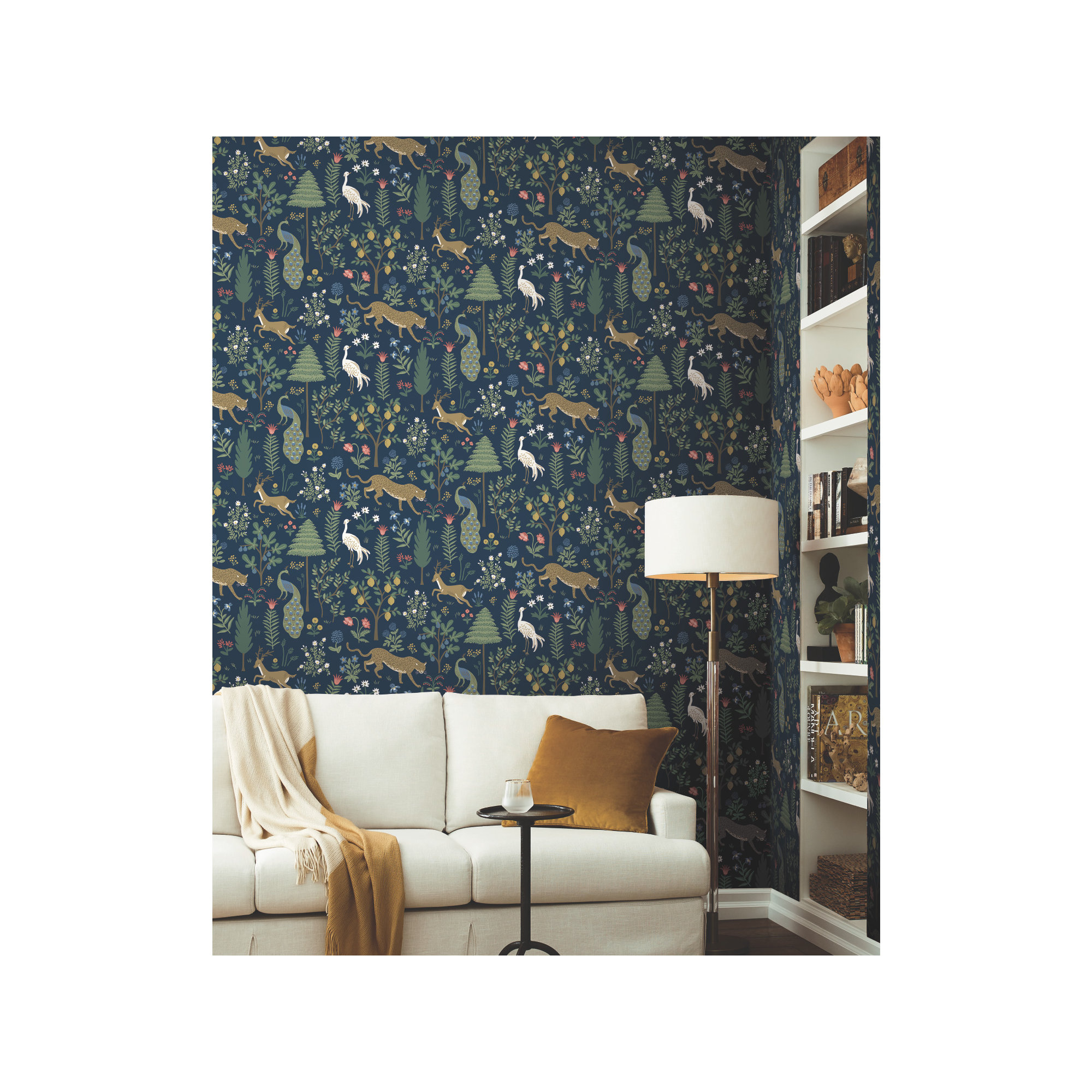 Rifle Paper Co. Menagerie 27" L x 27" W Smooth Wallpaper Rol, Navy