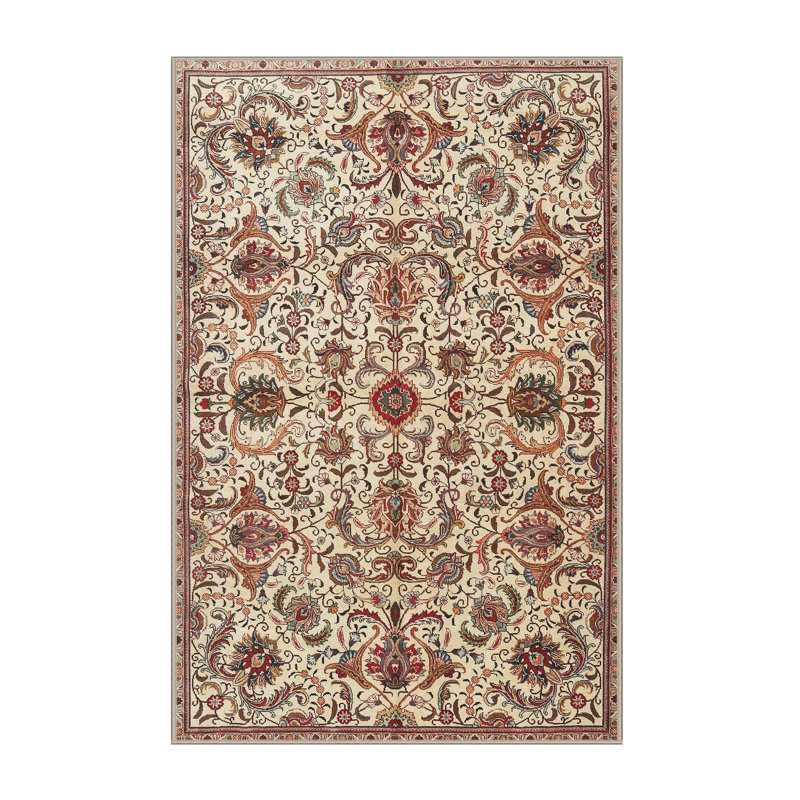 Tapis beige/rouge traditionnel Yvoire, Rectangle 4 pi x 6 pi