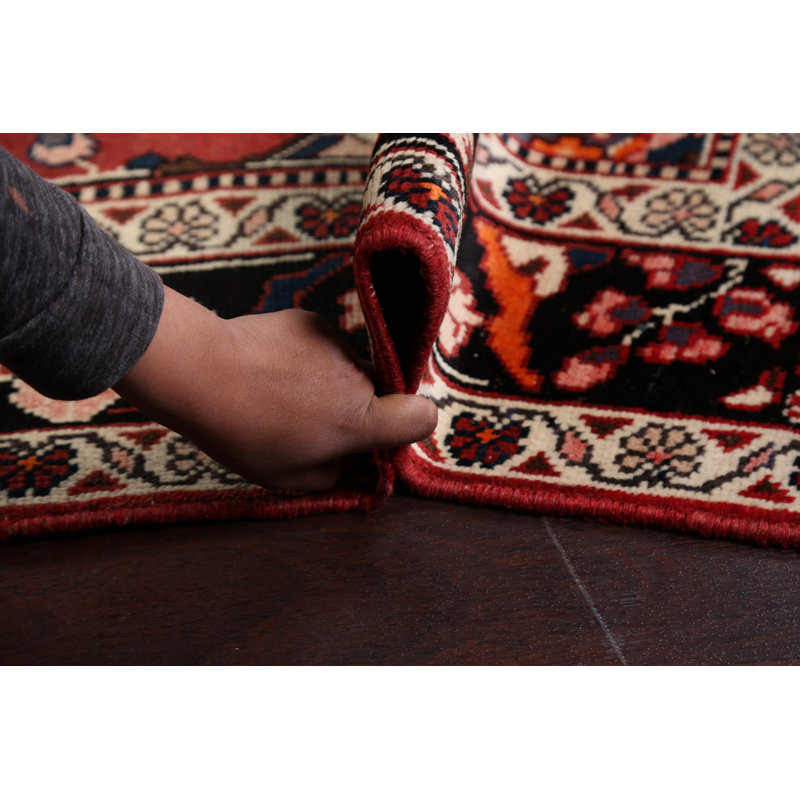 Tapis rouge en laine noué à la main de conception unique 5 pi 2 po x 9 pi 11 po Aatikun