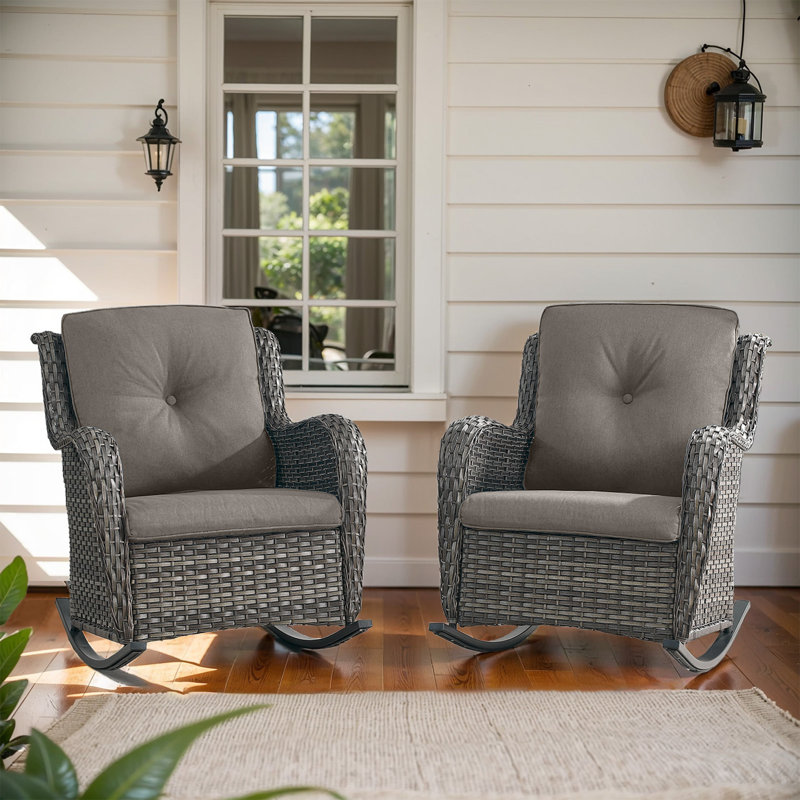 Bonia Outdoor Wicker Double Rocking Chairs, Gray, Gray