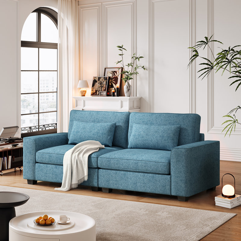 Canapé-lit pour le salon, canapé 2 places avec 2 coussins, petit canapé moderne pour petits espaces, bureau, Bleu
