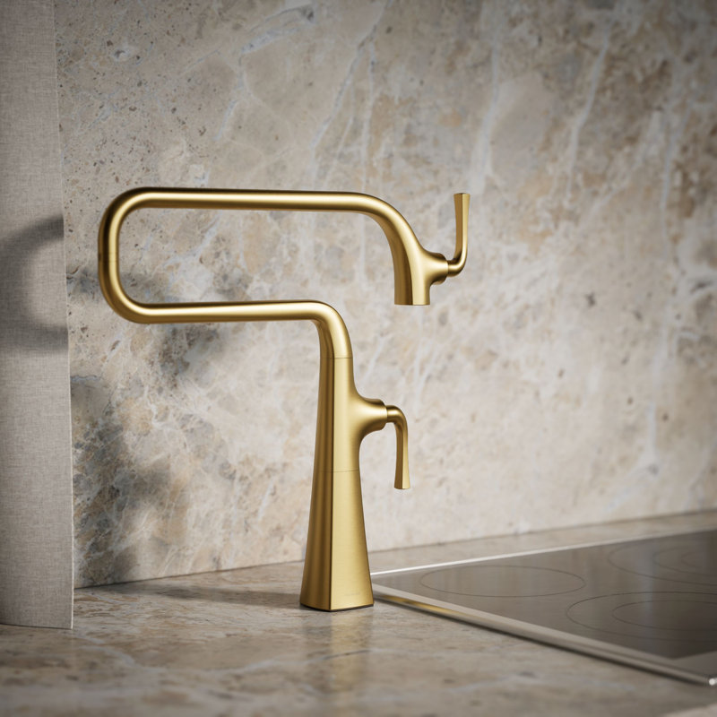 Graze Deck-Mount Pot Filler Faucet, Vibrant Brushed Moderne Brass
