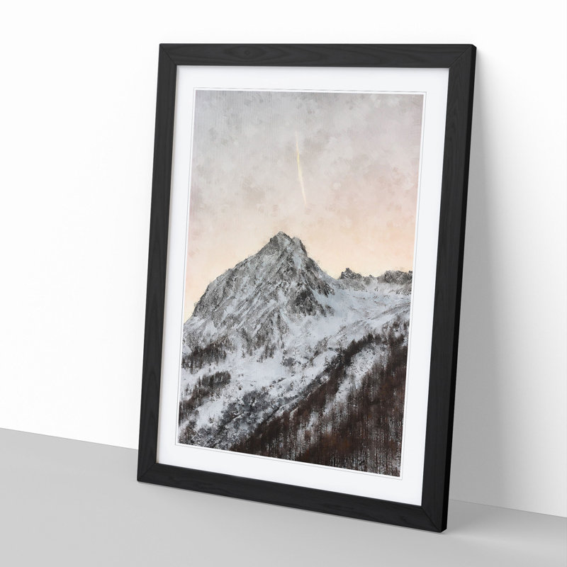 Plane Flying over the Mountains - Framed Print, 36cm H x 27cm W x 2cm D, Black Framed