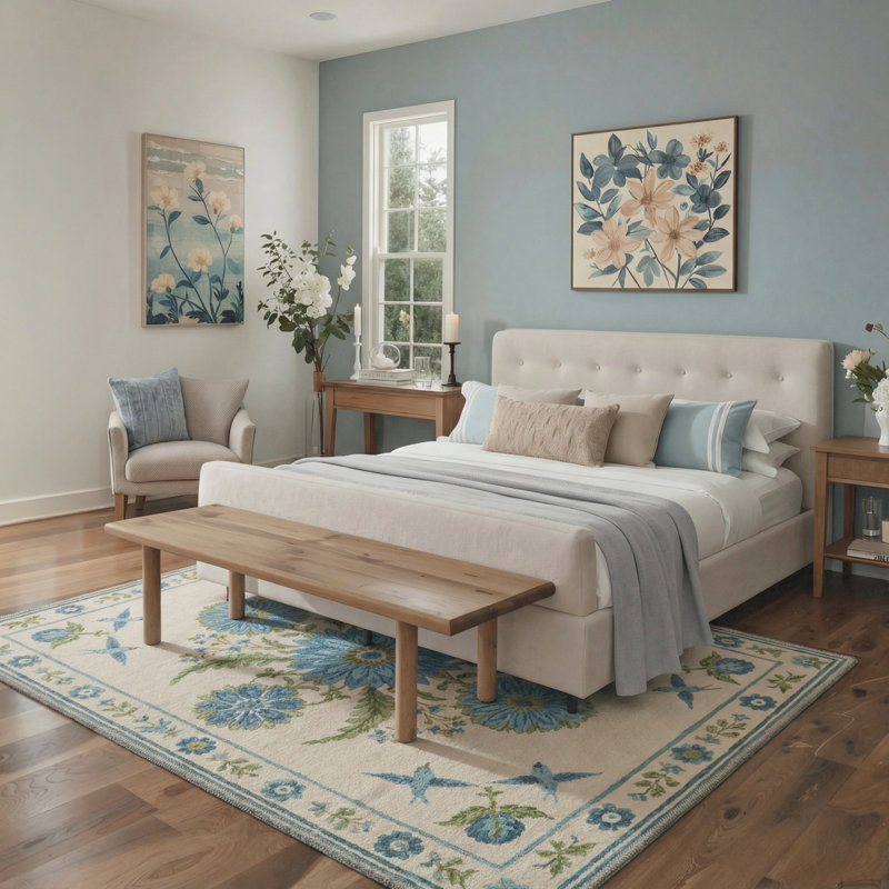 Aura Floral Machine Washable Blue / Beige / Green Indoor Area Rug with Non-Slip Backing, Rectangle 8' x 10'
