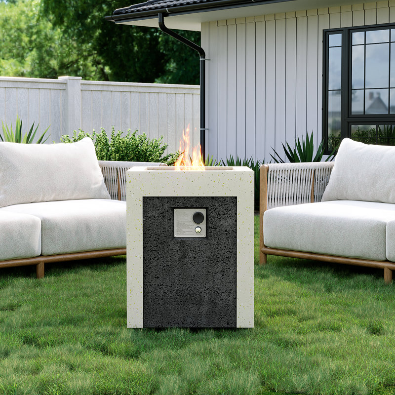 Concrete Propane Fire Pit Table, Black, 23" H x 19" W x19" D