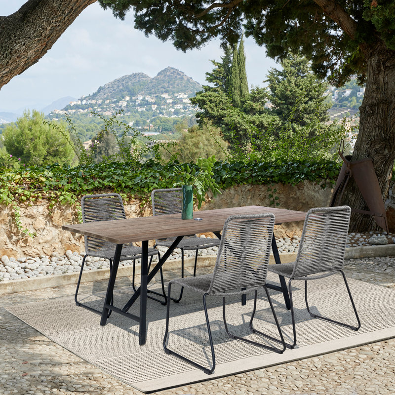 Bundine 4 - Person Eucalyptus Solid Wood Patio Dining Set Umbrella Hole Included Rectangular Table